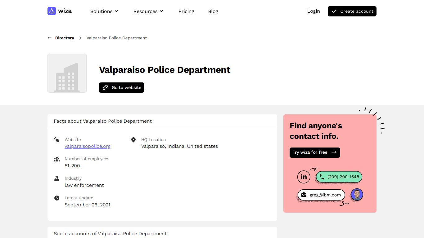 Valparaiso Police Department - Employees, Contact info, Overview - Wiza