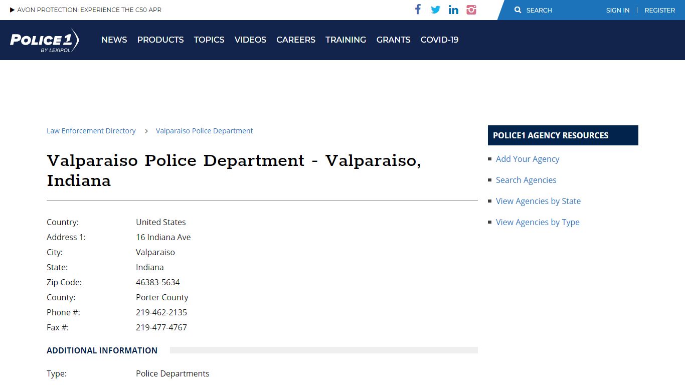 Valparaiso Police Department - Valparaiso, Indiana